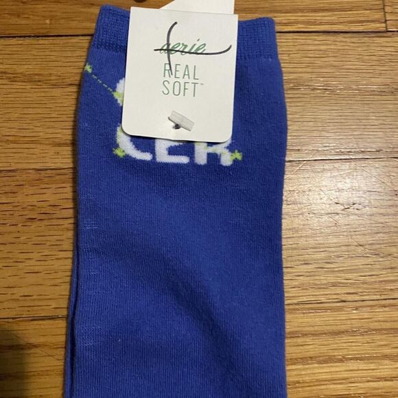 Aerie Women's Cancer Real Soft Crew Socks One Size Blue/White - Picture 2 of 2